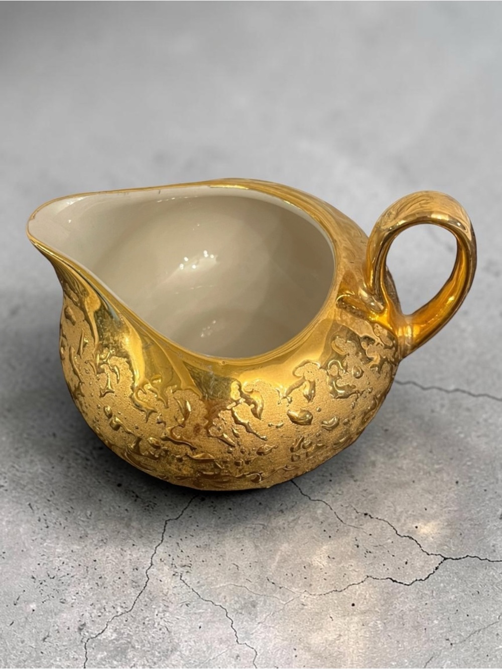 Vintage Weeping Gold Kingwood Ceramics 22K Gold Glazed Pitcher Creamer